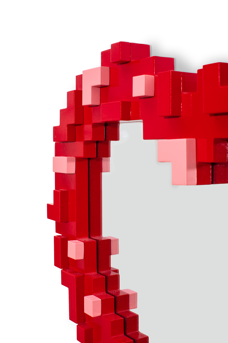 Дизайнерское зеркало Pixel Mirror красное 3